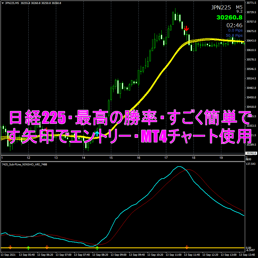 日経225・最高の勝率・すごく簡単です矢印でエントリー・MT4チャート使用のレビュー