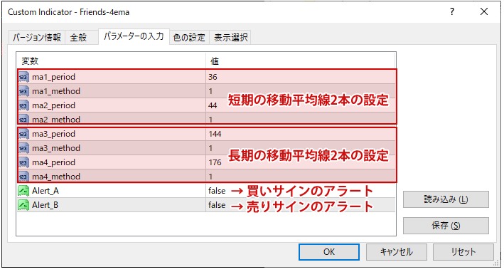 Friends-4emaのパラメーター設定